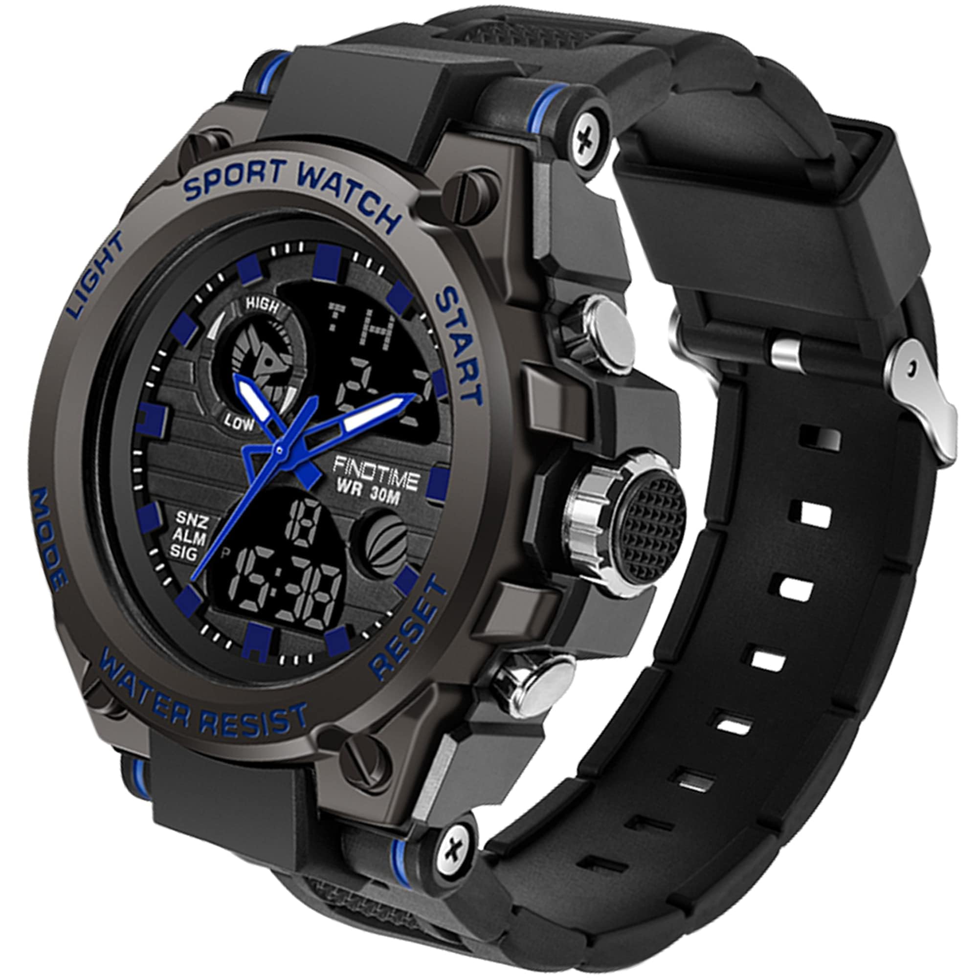 Montre Militaire Tactique de Sport pour Homme Chronomètre à Grand Cadran, Alarme, Double Affichage de l'heure, rétroéclairage, Montre-Bracelet étanche pour l'extérieur, analogique numérique