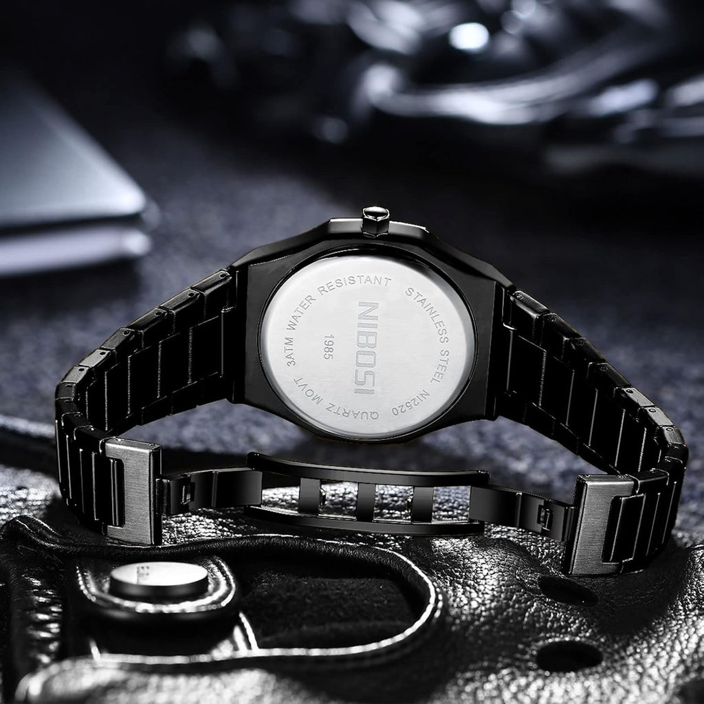 NIBOSI Montre pour homme - Cadran analogique minimaliste - Montre octogonale pour homme - Étanche - Avec bracelet en acier inoxydable doré