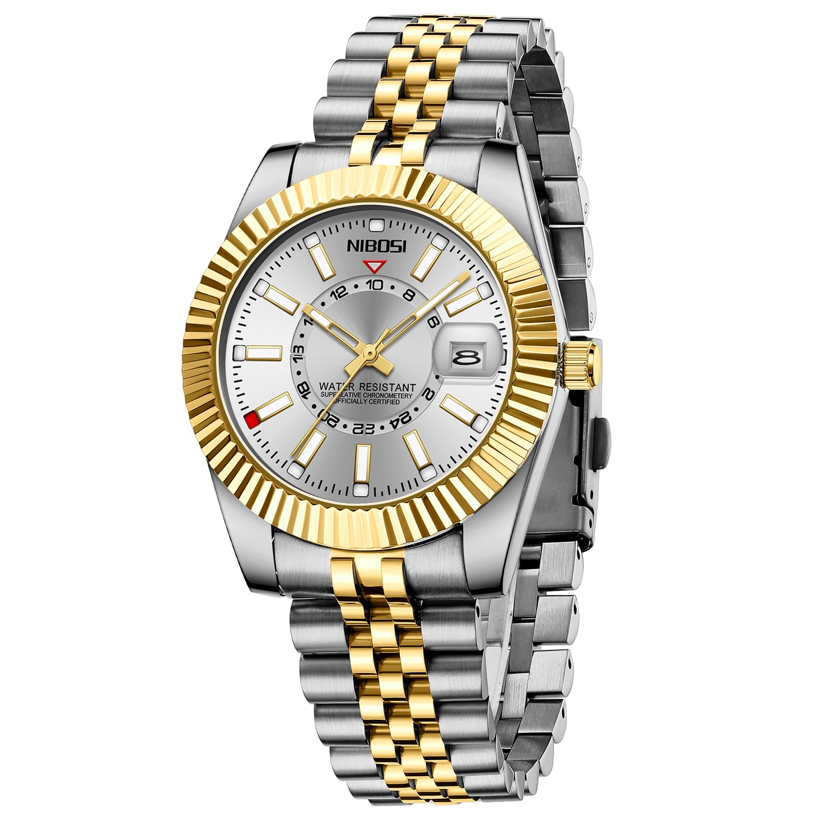 NIBOSI Montre pour homme - Style business - Mouvement à quartz analogique - Étanche - Affichage de la date - Bracelet en acier inoxydable - Classique et tendance