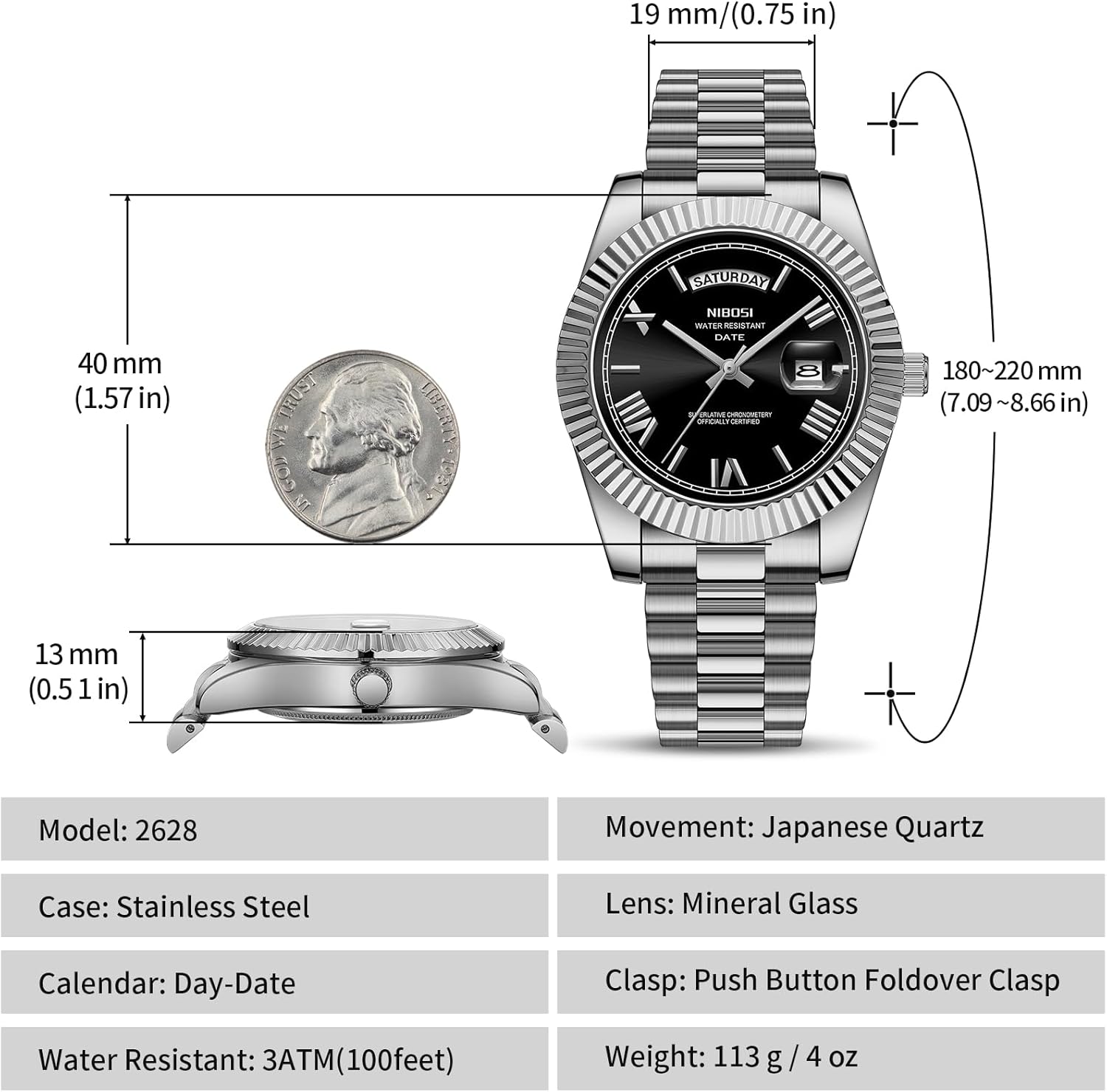 NIBOSI Montre Homme Etanche Analogique Quartz Chronographe Date Grand Cadran Classique Mode Affaires Montres Bracelet en Acier Inoxydable élégant pour Hommes