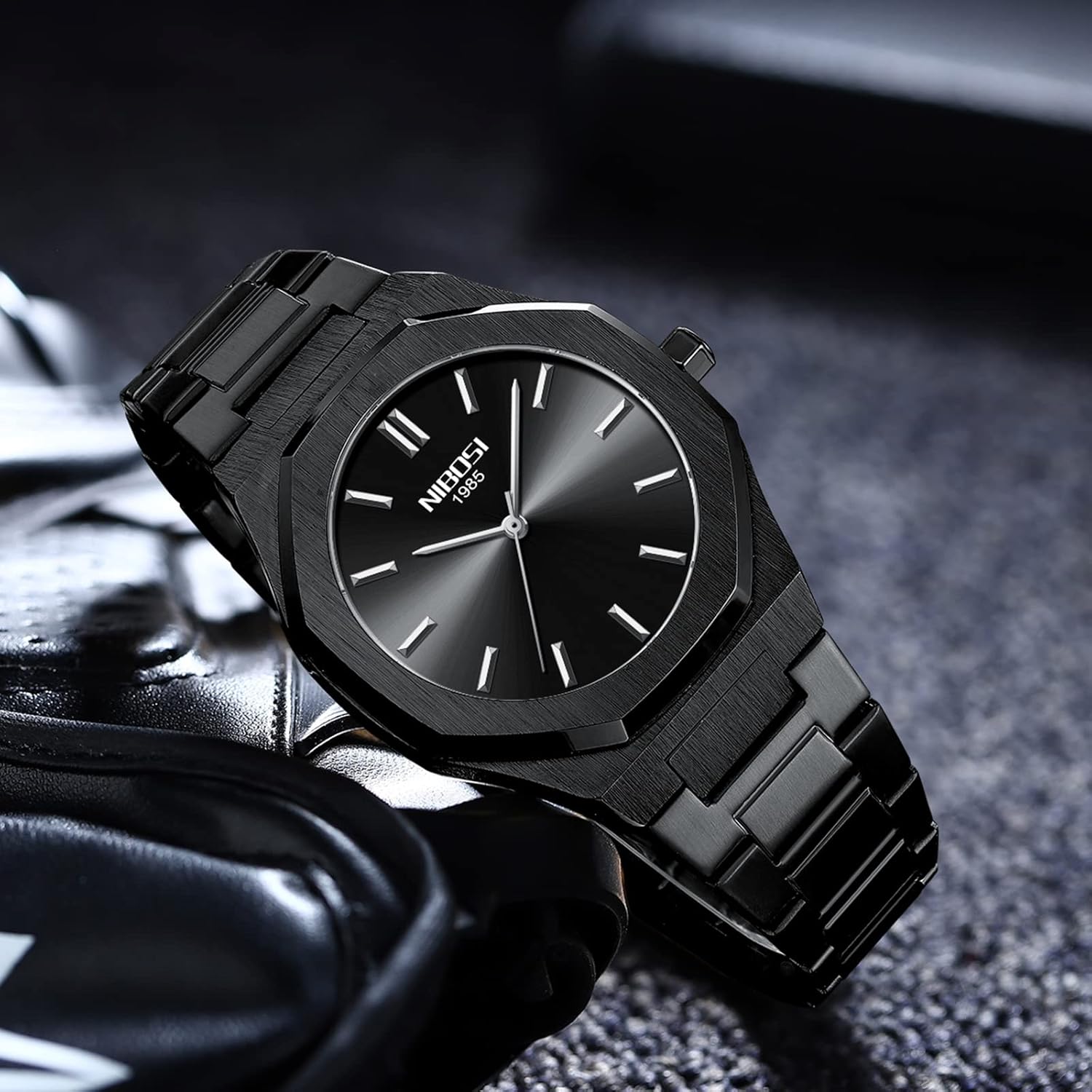NIBOSI Montre pour homme - Cadran analogique minimaliste - Montre octogonale pour homme - Étanche - Avec bracelet en acier inoxydable doré