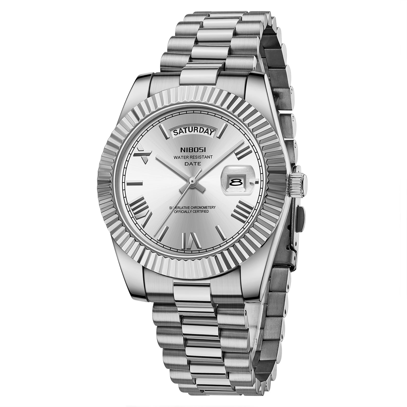 NIBOSI Montre Homme Etanche Analogique Quartz Chronographe Date Grand Cadran Classique Mode Affaires Montres Bracelet en Acier Inoxydable élégant pour Hommes