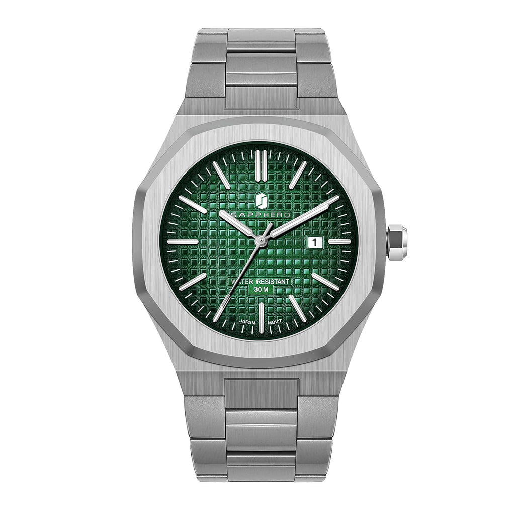 SAPPHERO Montre Homme Quartz Argent Acier Inoxydable Bracelet 30M Etanche Date Calendrier Noir Bleu Montre Cadeaux pour Hommes