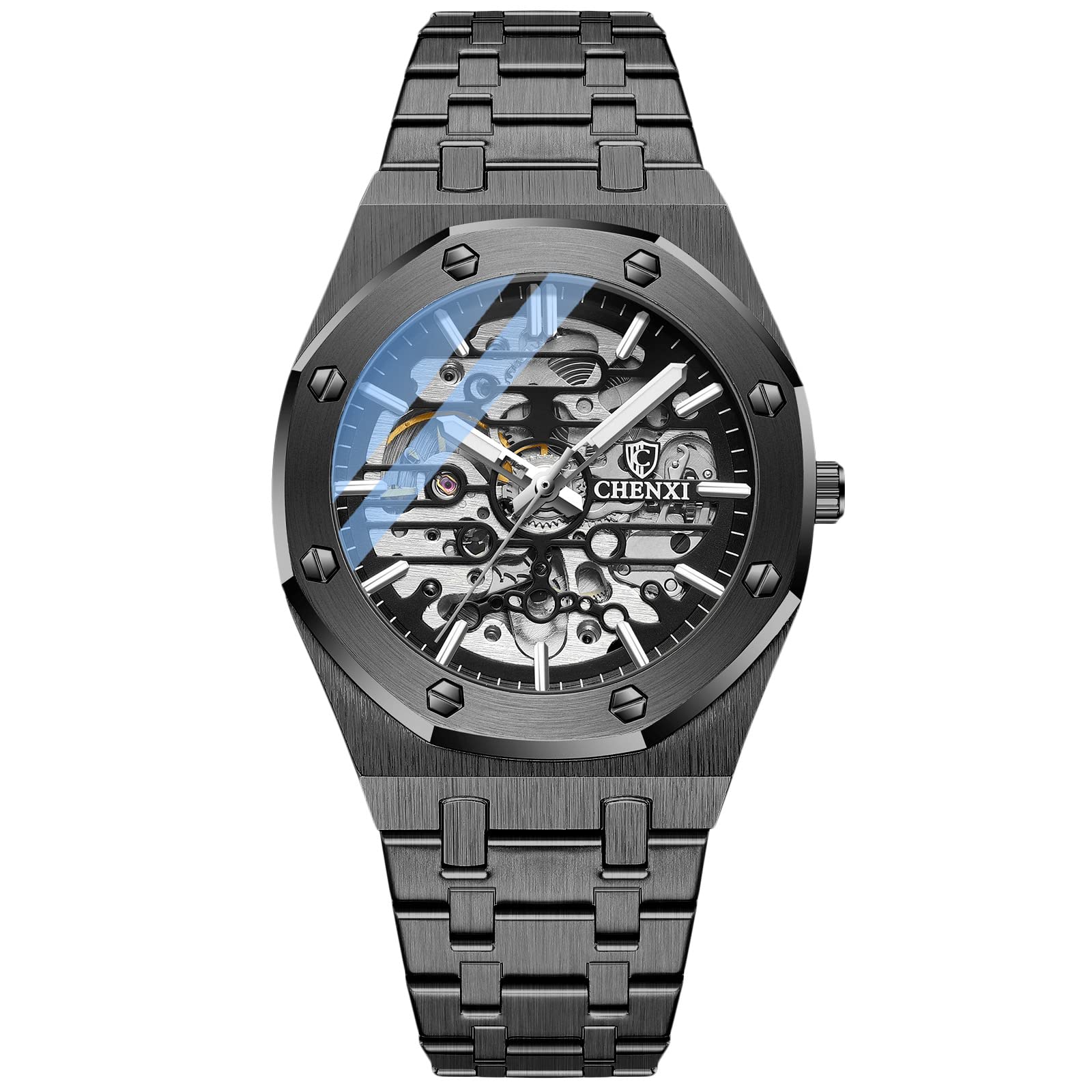 RORIOS Montre Homme Mécanique Automatique Lumineuse Avec Bracelet en Acier Inoxydable - Décontractée Squelette