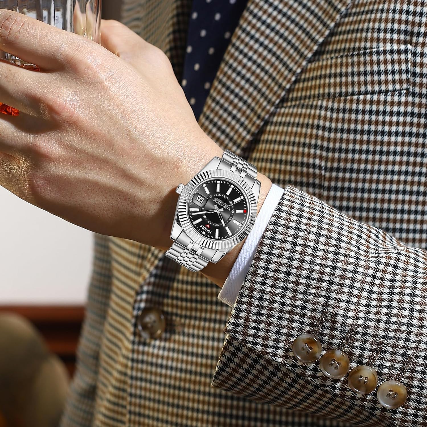 NIBOSI Montre pour homme - Style business - Mouvement à quartz analogique - Étanche - Affichage de la date - Bracelet en acier inoxydable - Classique et tendance