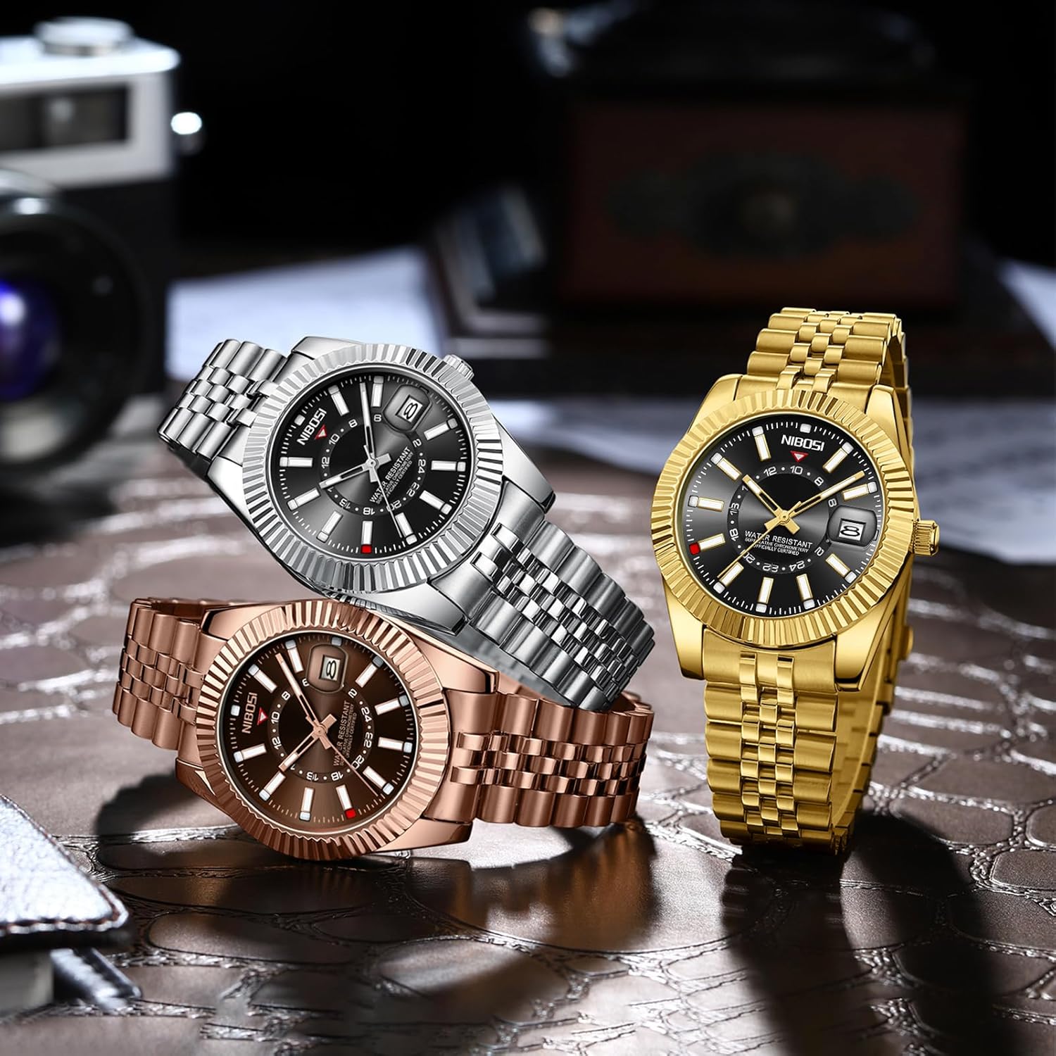 NIBOSI Montre pour homme - Style business - Mouvement à quartz analogique - Étanche - Affichage de la date - Bracelet en acier inoxydable - Classique et tendance